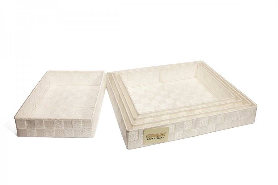 EHC Set of 5 Woven Strap Paper Storage Basket - White
