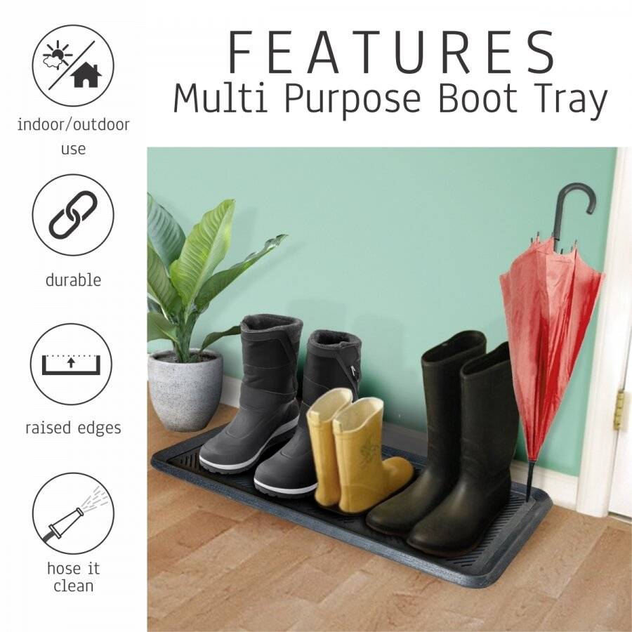 EHC Single Moulded Heavy duty Rubber Boot Tray Mat, Black, 40 x 80 cm