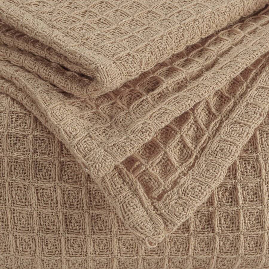 EHC Soft Chunky Cotton Waffle Single Throw For Sofa & Bed - Beige
