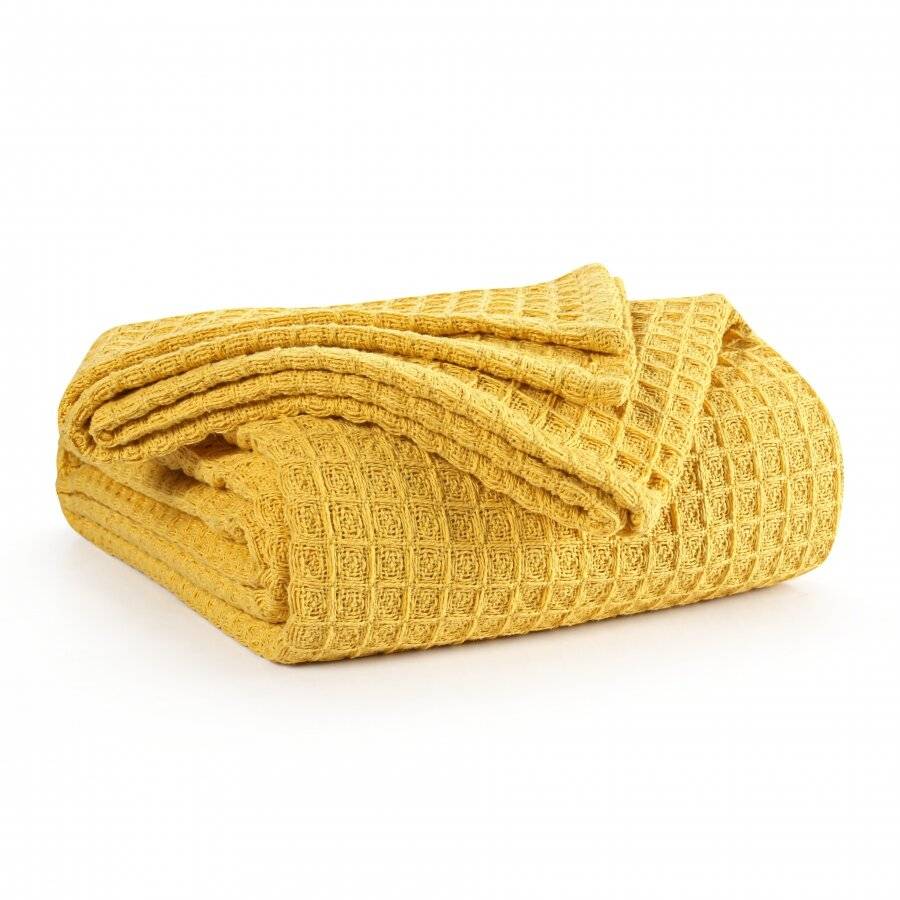 EHC Soft Chunky Cotton Waffle Single Throw For Sofa & Bed - Yellow