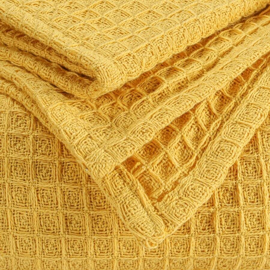 EHC Soft Chunky Cotton Waffle Single Throw For Sofa & Bed - Yellow