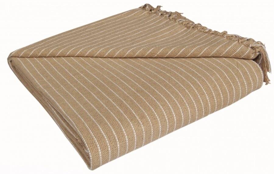 EHC Soft Divine Stripe Cotton Super King Throw, Beige 250 cm X 380 cm 