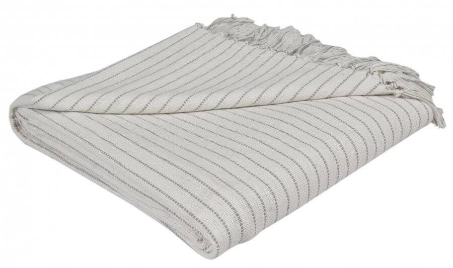 EHC Soft Divine Stripe Cotton Super King Throw, Ivory 250 cm X 380 cm 