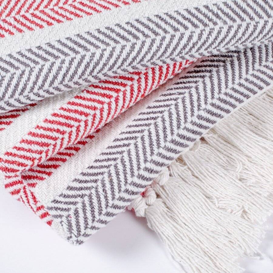 EHC Stripe Soft Cotton Double Throw, 150 x 200 cm, Red / Grey