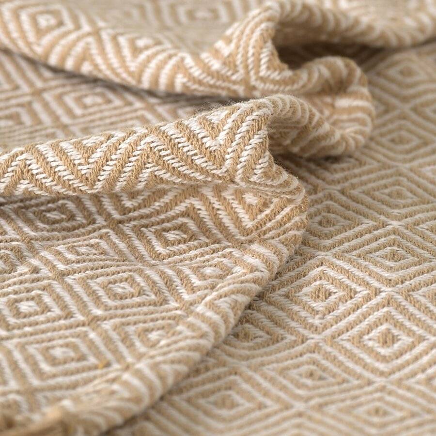 EHC Super King Size Big Diamond Cotton Throw, Ivory/Beige, 250 x 380cm