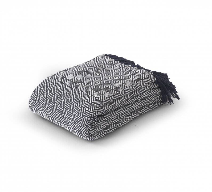 EHC Super King Size Big Diamond Cotton Throw, Ivory/Grey, 250 x 380cm