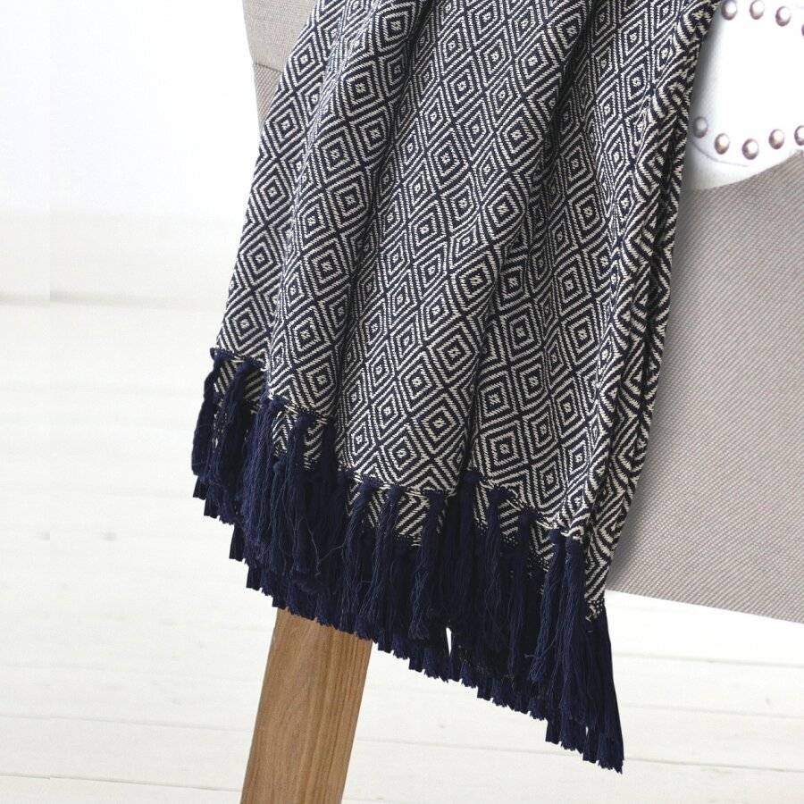 EHC Super King Size Big Diamond Cotton Throw, Ivory/Grey, 250 x 380cm