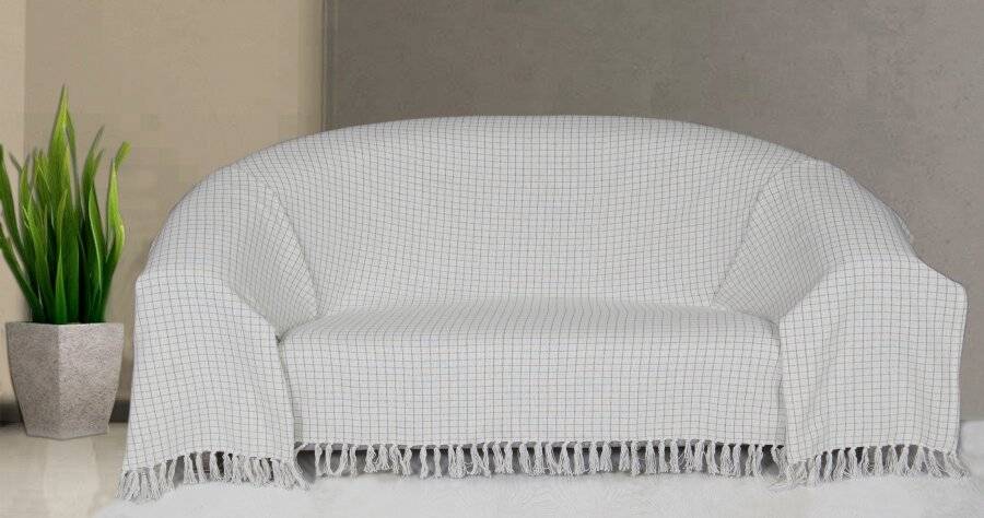 EHC Super Soft Divine Check Cotton Fringe Super KIng Throw - Ivory