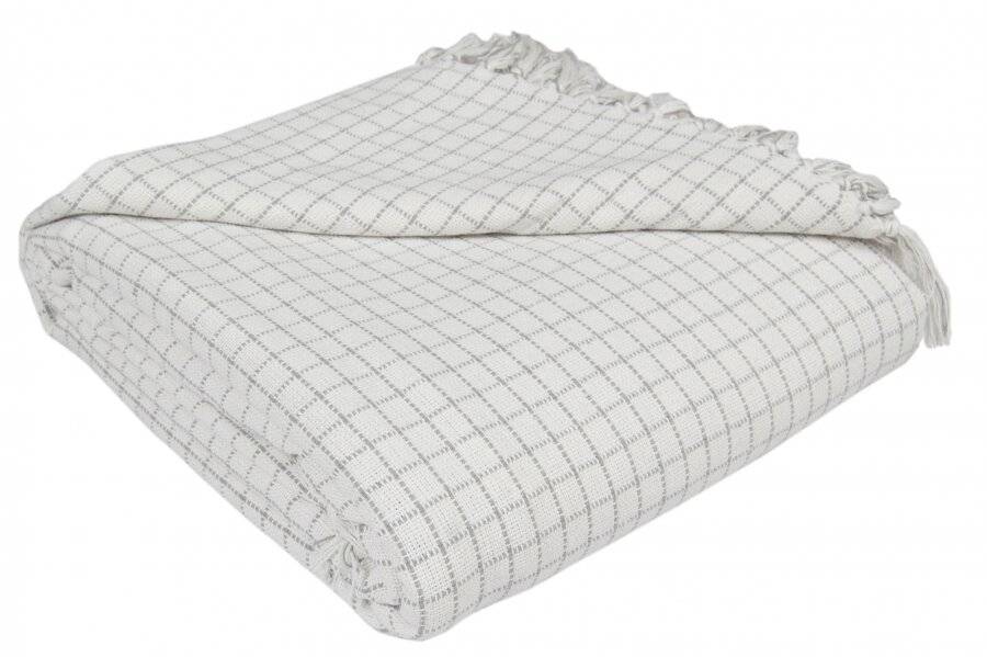 EHC Super Soft Divine Check Cotton Fringe Super KIng Throw - Ivory