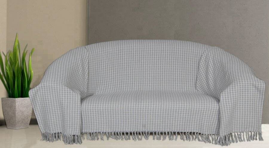 EHC Super Soft Divine Check Cotton Fringe Throw, Double - Grey