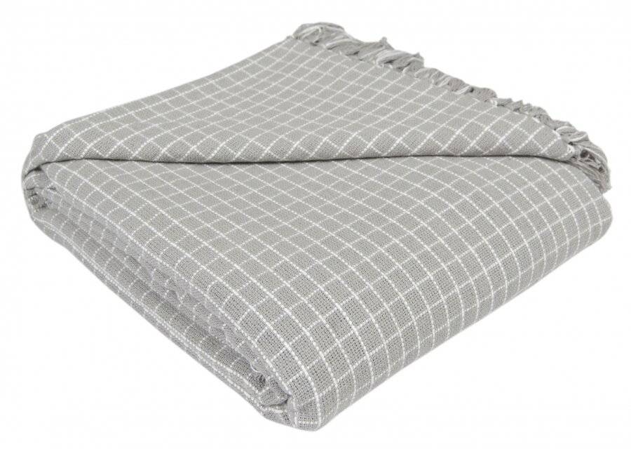 EHC Super Soft Divine Check Cotton Fringe Throw, Double - Grey