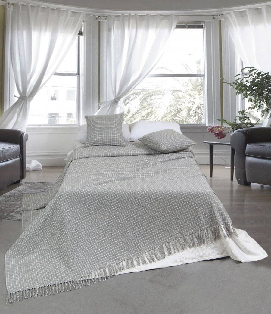 EHC Super Soft Divine Check Cotton Fringe Throw, Grey 225 X 250 cm 