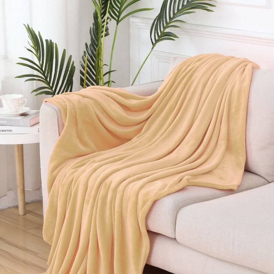 EHC Super Soft Fluffy Flannel Fleece Throws, Beige 125  x 150 cm