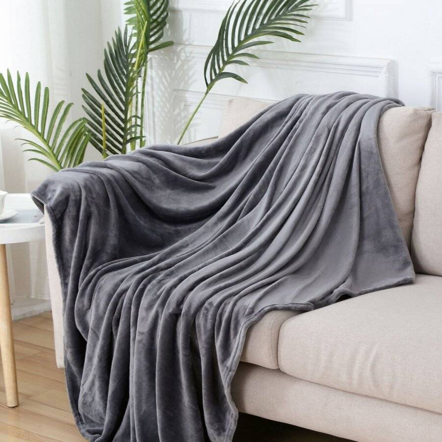 EHC Super Soft Fluffy Flannel Fleece Throws, Grey 125 cm  x 150 cm
