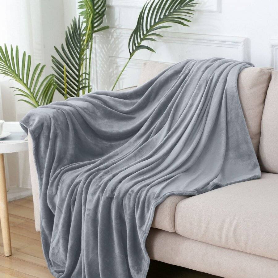 EHC Super Soft Fluffy Flannel Fleece Throws, Light Grey 125  x 150 cm