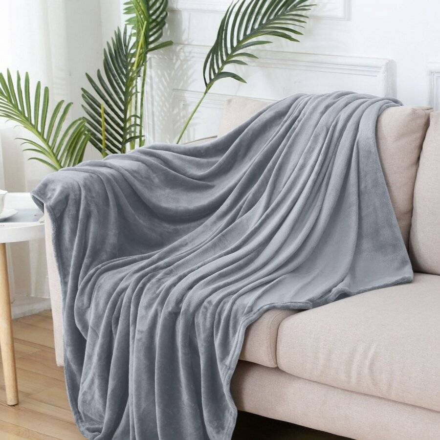 EHC Super Soft Fluffy Flannel Fleece Throws, Light Grey 150  x 200 cm