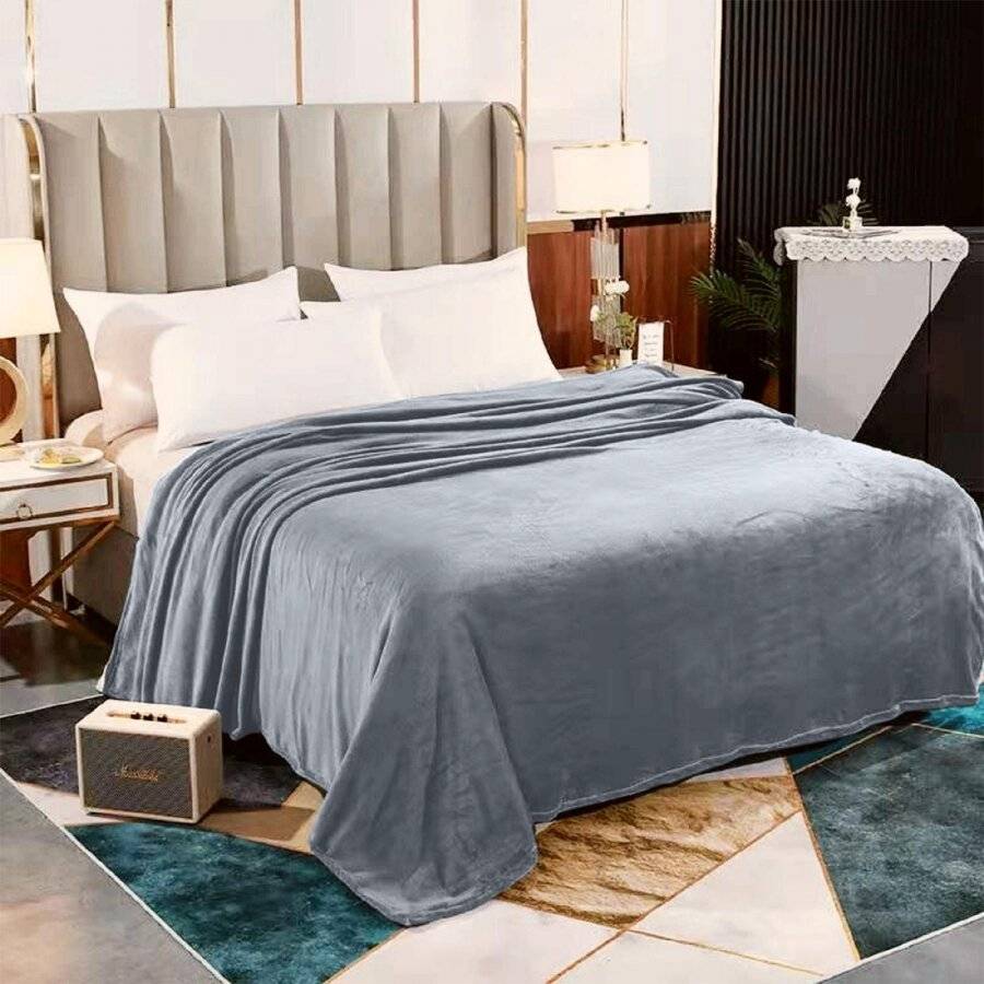 EHC Super Soft Fluffy Flannel Fleece Throws, Light Grey 150  x 200 cm