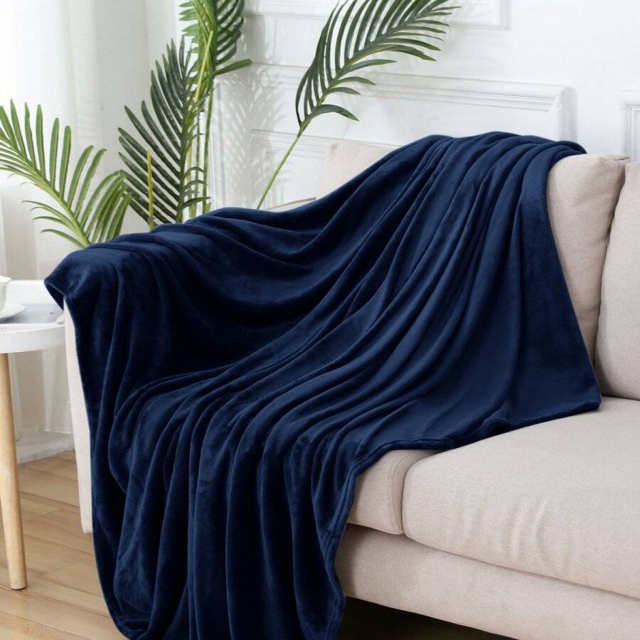 EHC Super Soft Fluffy Flannel Fleece Throws, Navy Blue 125  x 150 cm