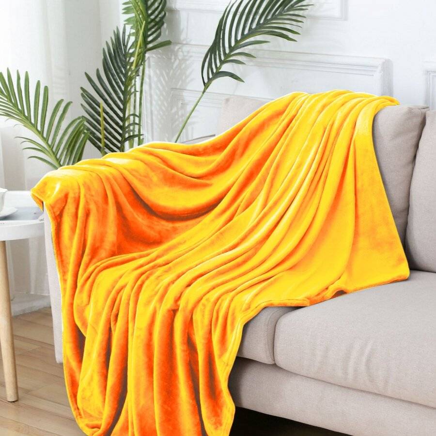 EHC Super Soft Fluffy Flannel Fleece Throws, Yellow  200 cm x 240 cm