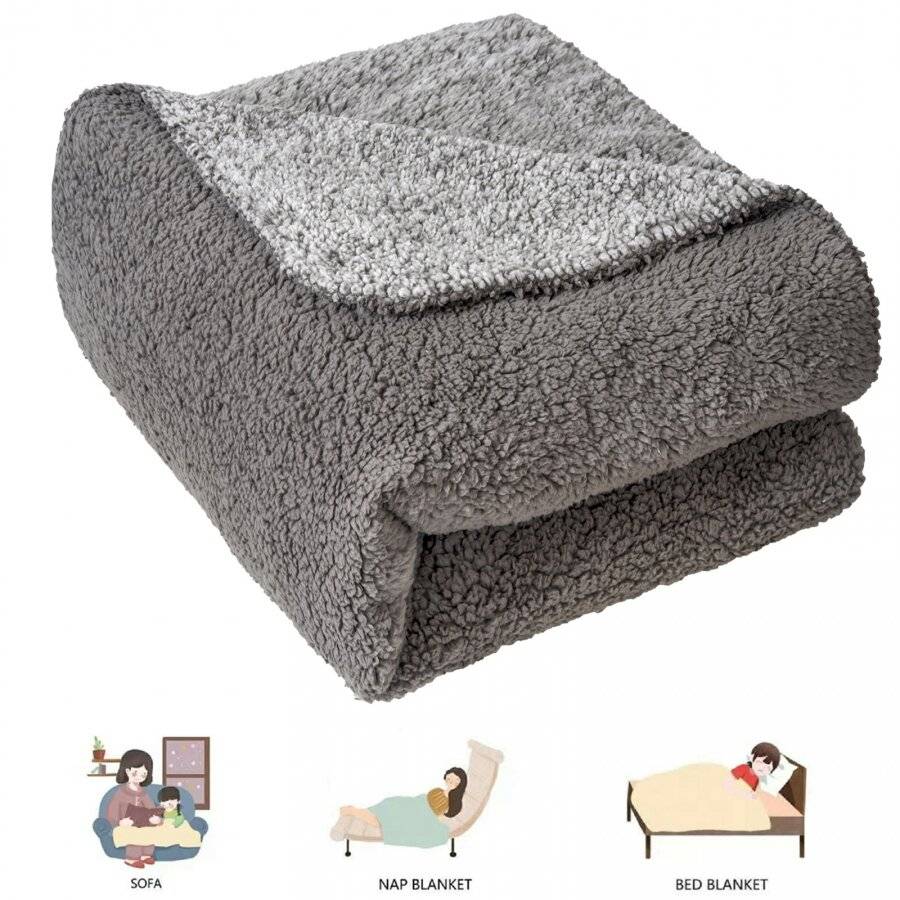 EHC Super Soft Teddy Fleece Blanket Throw, Dark Grey, 150 x 200 cm