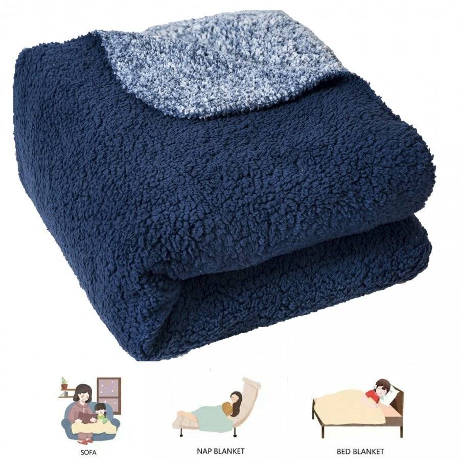 EHC Super Soft Teddy Fleece Blanket Throw, Navy Blue, 150 x 200 cm