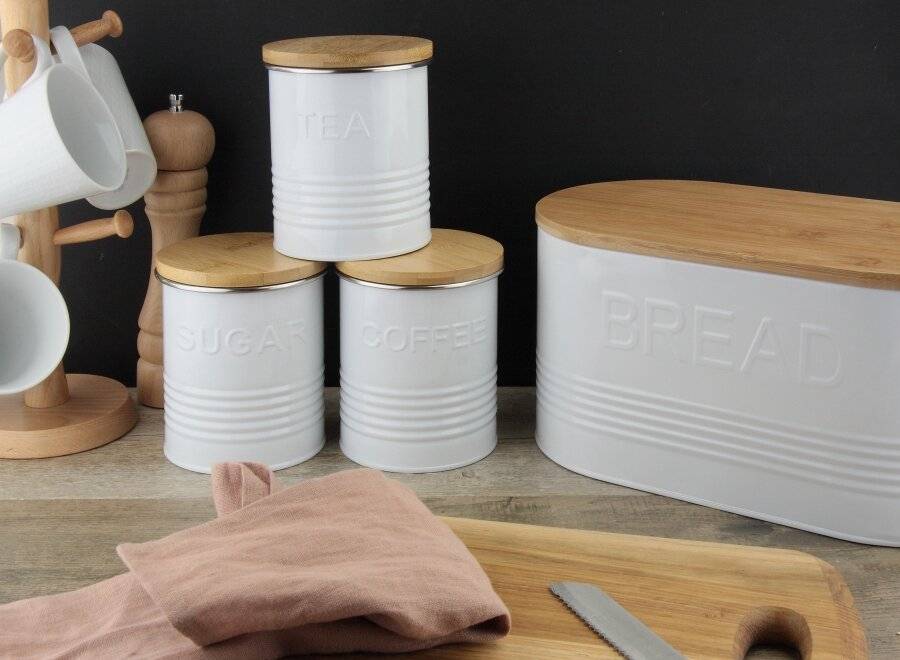 EHC Tea, Coffee, Sugar & Bread Storage Jars With Lid, White
