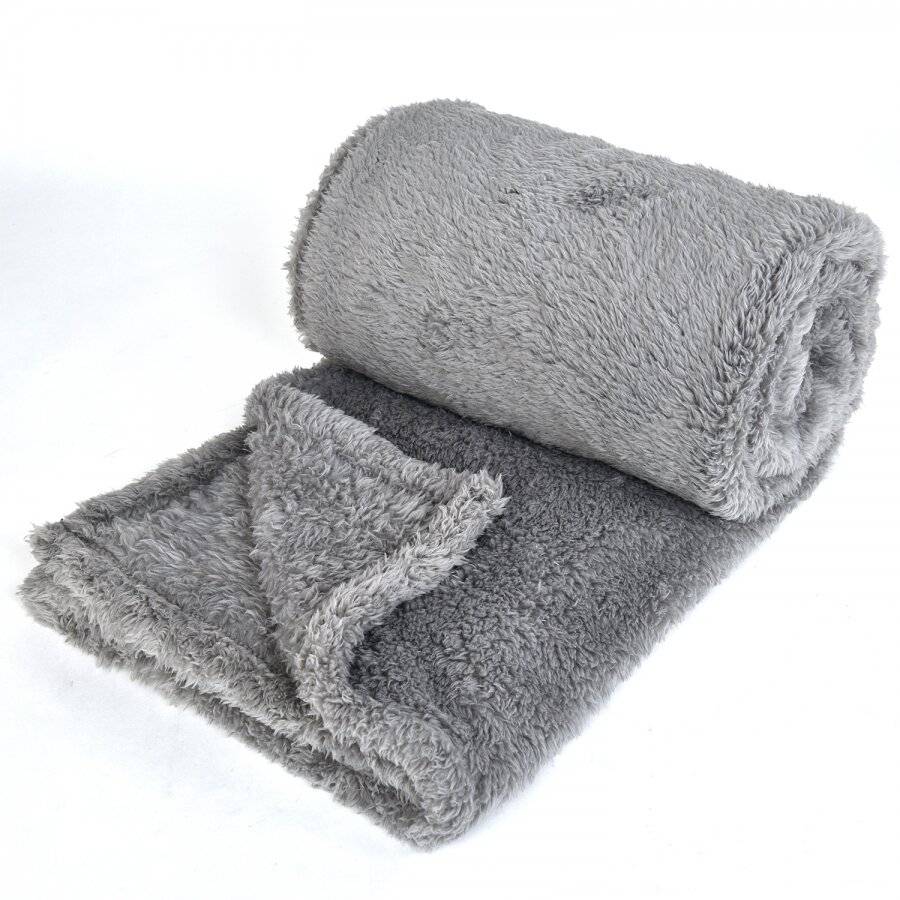 EHC Teddy Super Soft Fleece Thermal Sofa Blanket, 130 x 170 cm - Grey