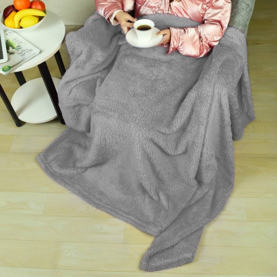 EHC Teddy Super Soft Fleece Thermal Sofa Blanket, 130 x 170 cm - Grey