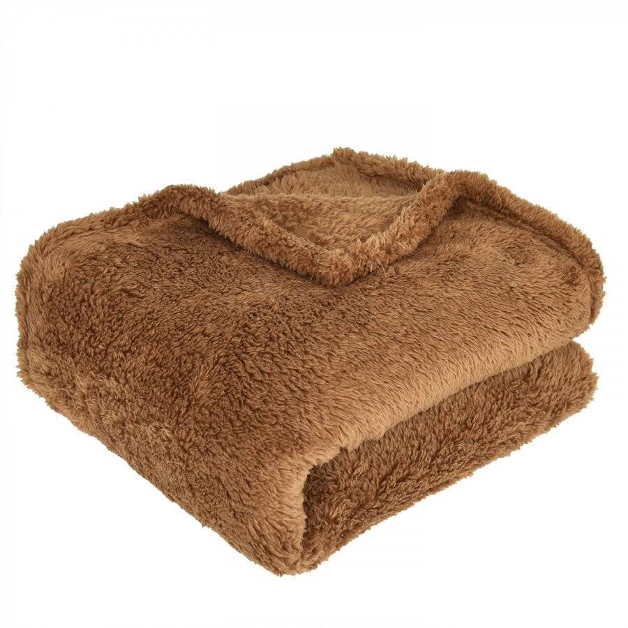 EHC Teddy Super Soft Fleece Thermal Sofa Blanket, 130 x 170 cm - Brown