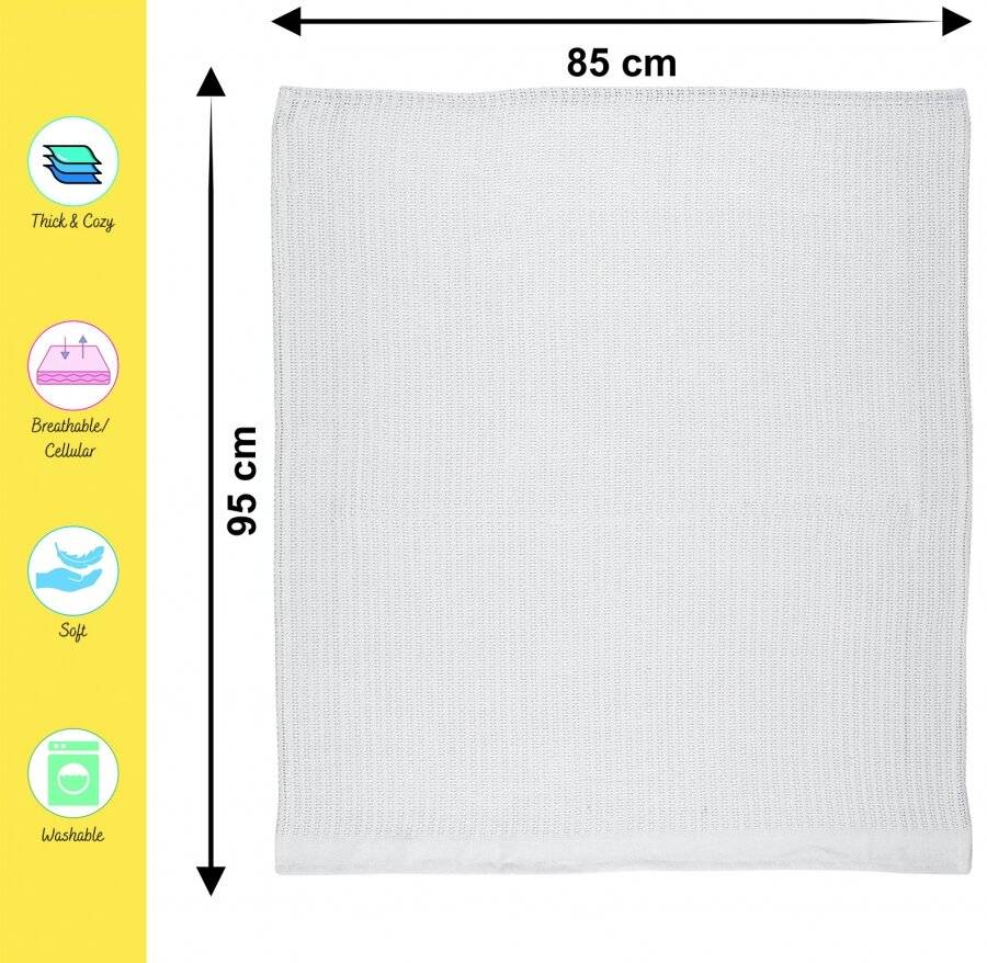 EHC Twin Pack Soft Cotton Cellular Baby Blanket, 85 x 95 cm, White