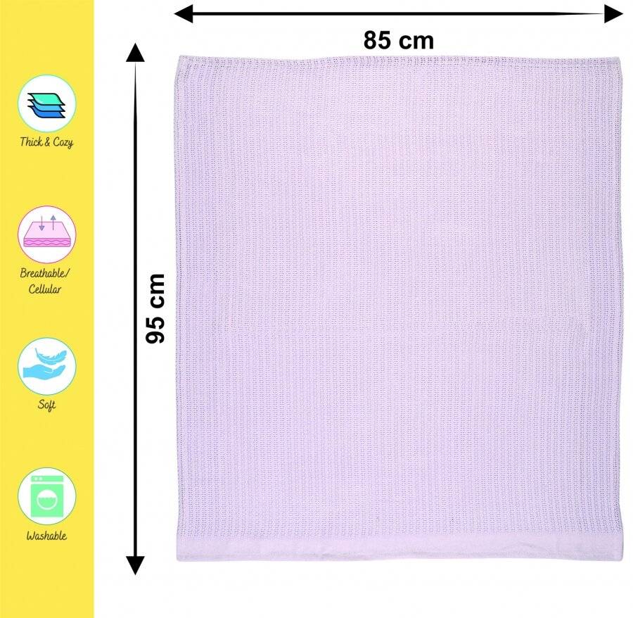 EHC Twin Pack Soft Cotton Cellular Baby Blanket, 85 x 95cm, Lavender