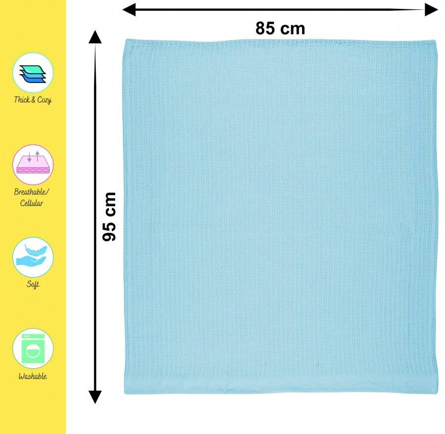 EHC Twin Pack Soft Cotton Cellular Baby Blanket, 85 x 95cm, Light Blue