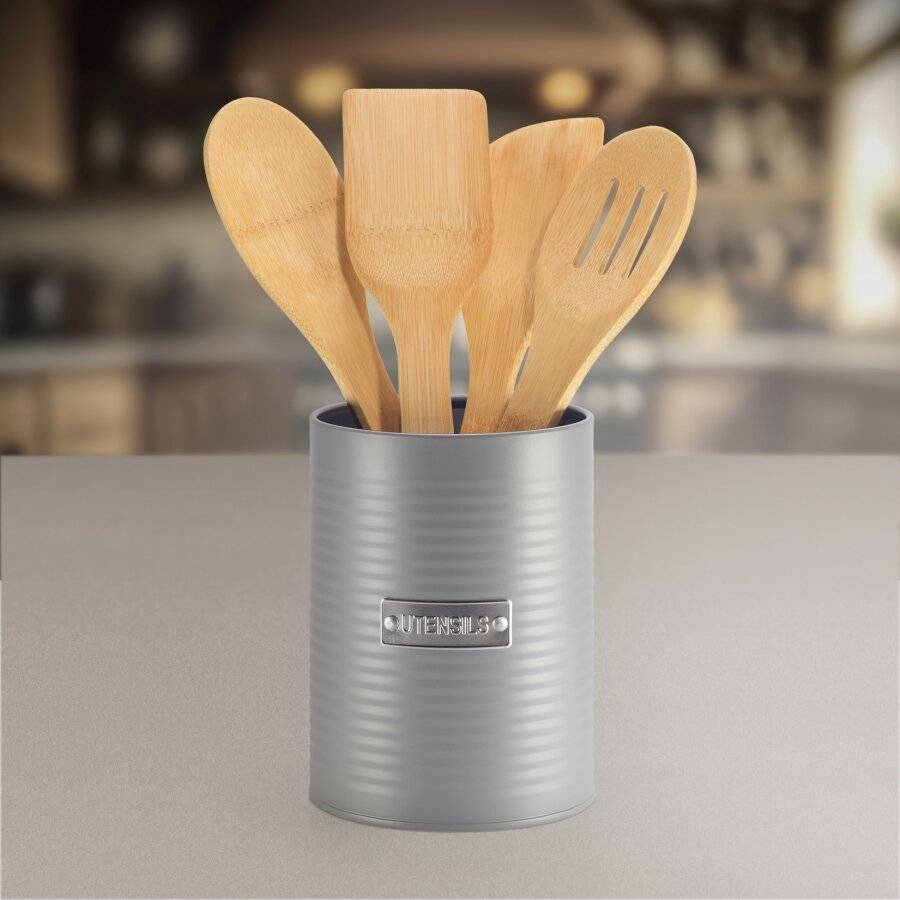 EHC Utensil Holder For kitchen, Grey, 1 Litre, Dia11.5 x H15 cm