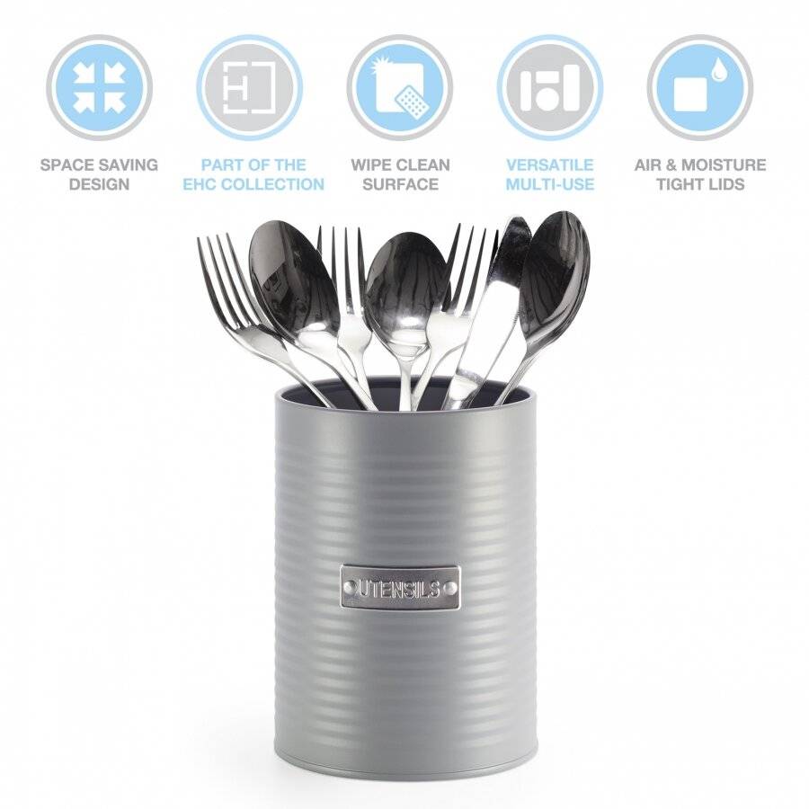 EHC Utensil Holder For kitchen, Grey, 1 Litre, Dia11.5 x H15 cm