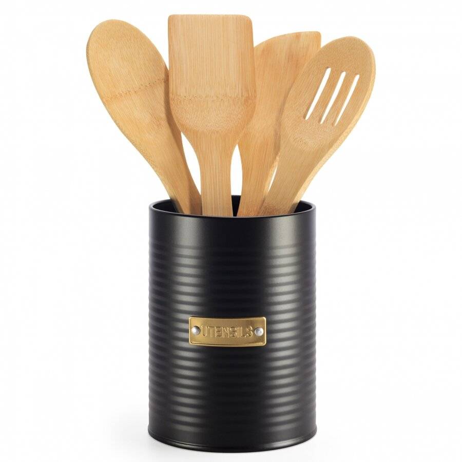 EHC Utensil Storage Holder, Matte Black/Gold, 1L &11 cm (Dia.)