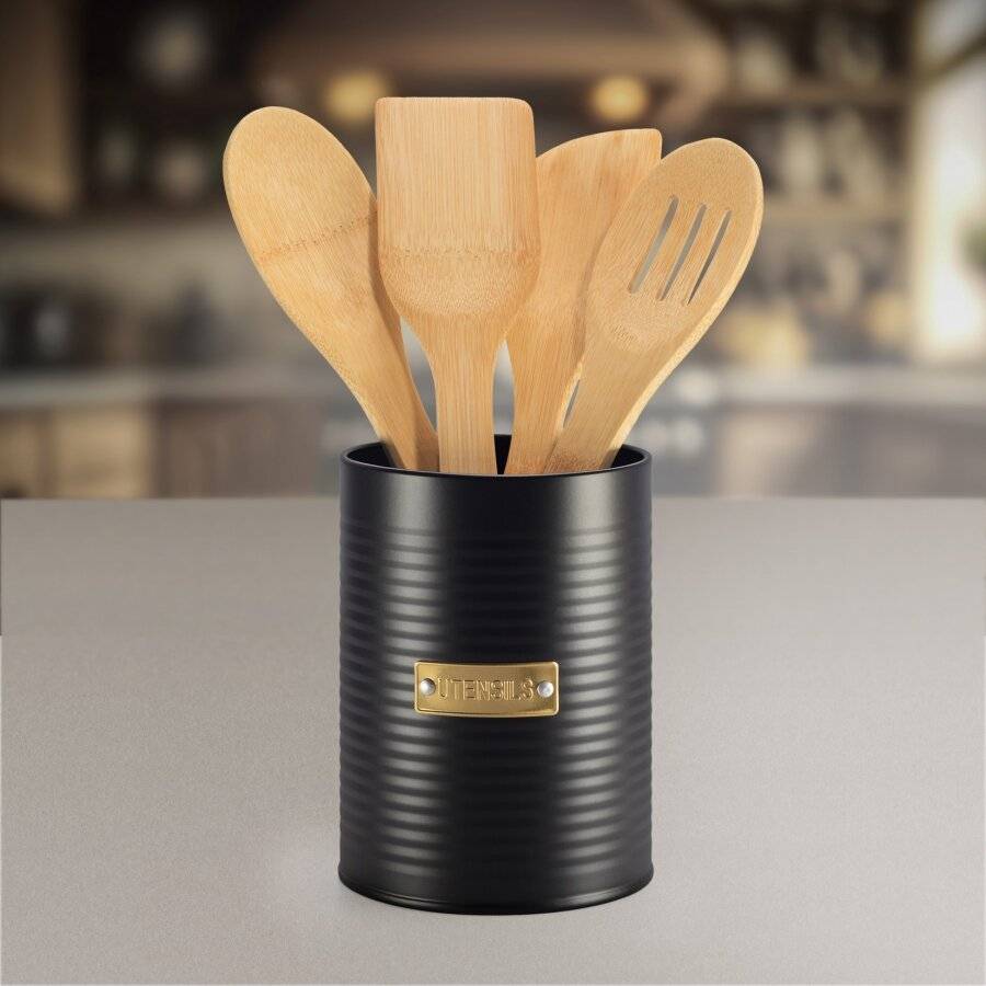 EHC Utensil Storage Holder, Matte Black/Gold, 1L &11 cm (Dia.)