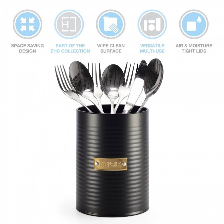 EHC Utensil Storage Holder, Matte Black/Gold, 1L &11 cm (Dia.)