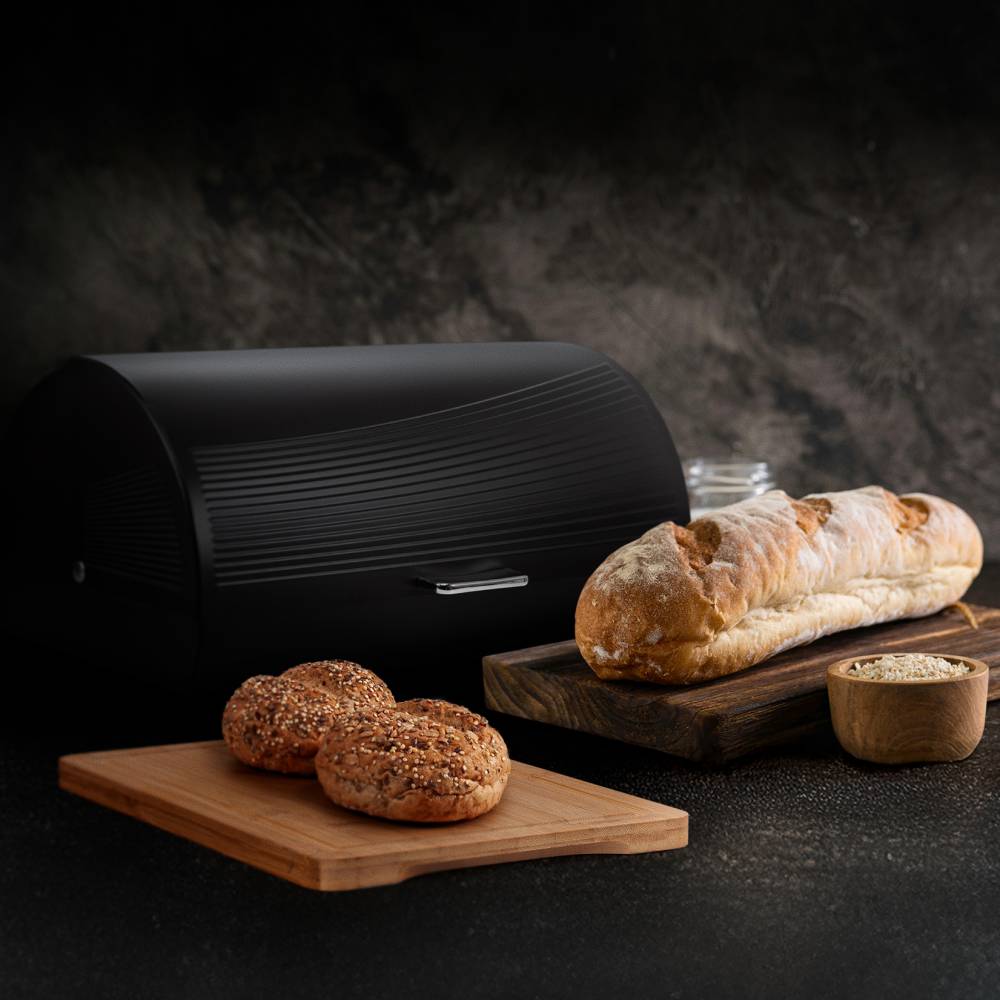 EHC Wave Pattern Bread Storage White Roll-Top Bread Bin - Black