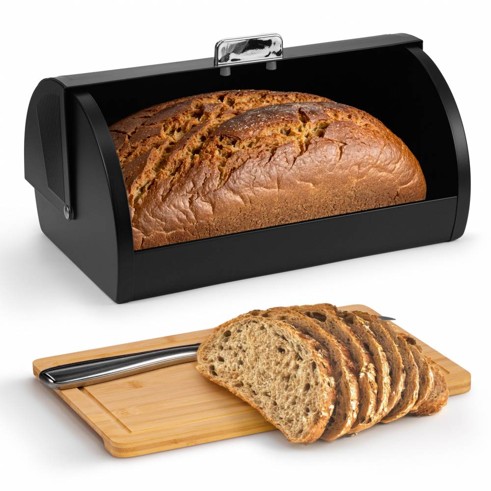 EHC Wave Pattern Bread Storage White Roll-Top Bread Bin - Black