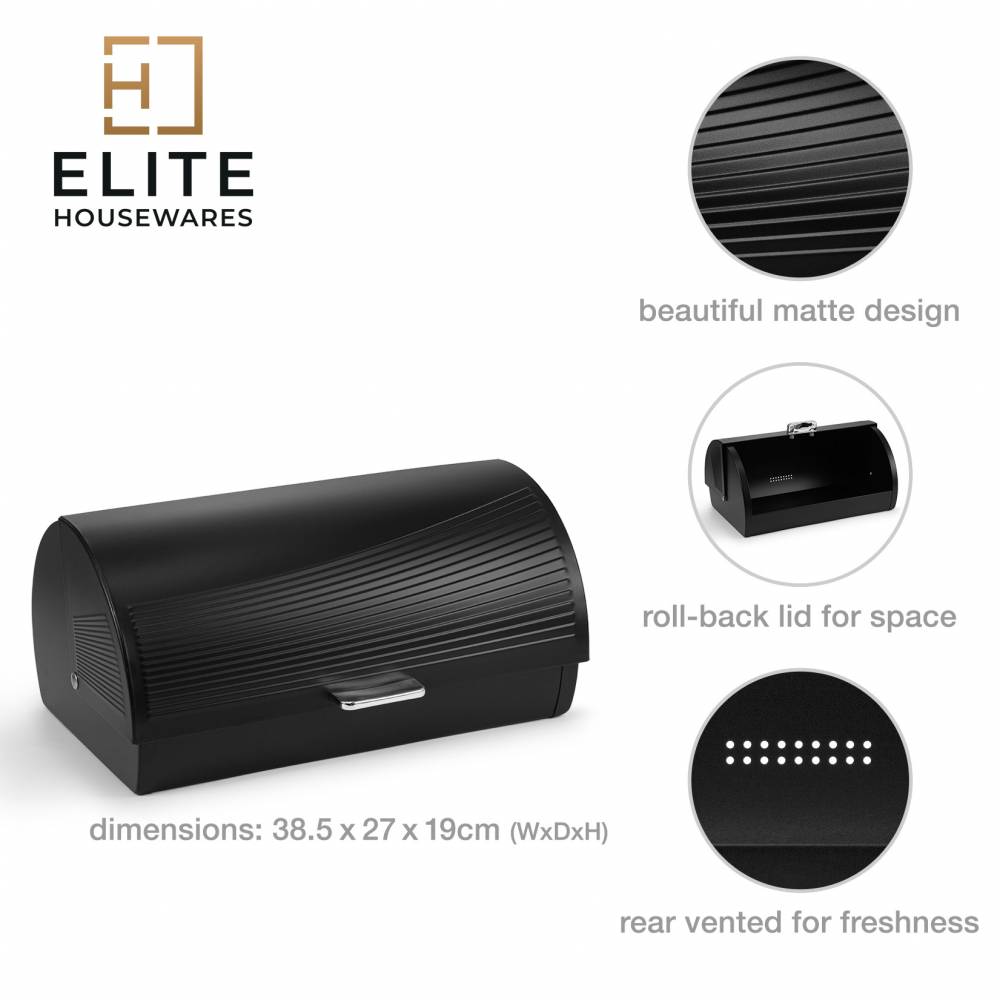 EHC Wave Pattern Bread Storage White Roll-Top Bread Bin - Black