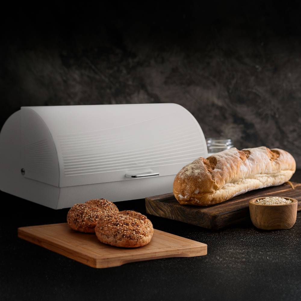 EHC Wave Pattern Bread Storage White Roll-Top Bread Bin - White