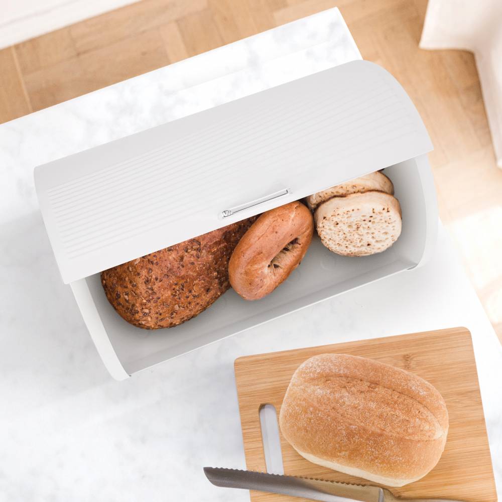 EHC Wave Pattern Bread Storage White Roll-Top Bread Bin - White