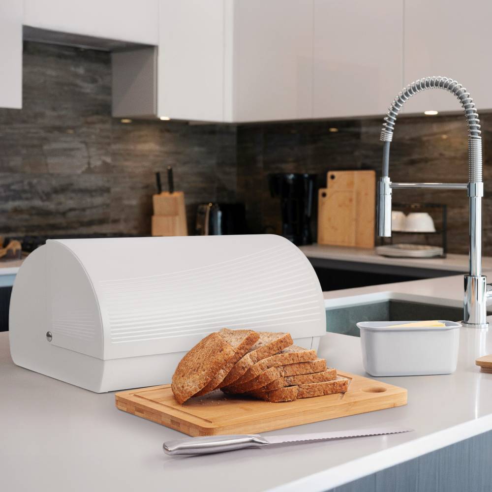 EHC Wave Pattern Bread Storage White Roll-Top Bread Bin - White