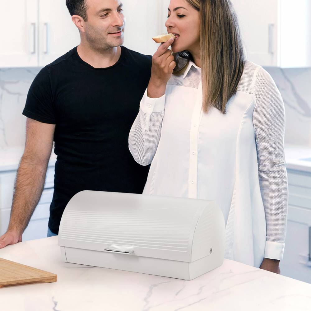 EHC Wave Pattern Bread Storage White Roll-Top Bread Bin - White