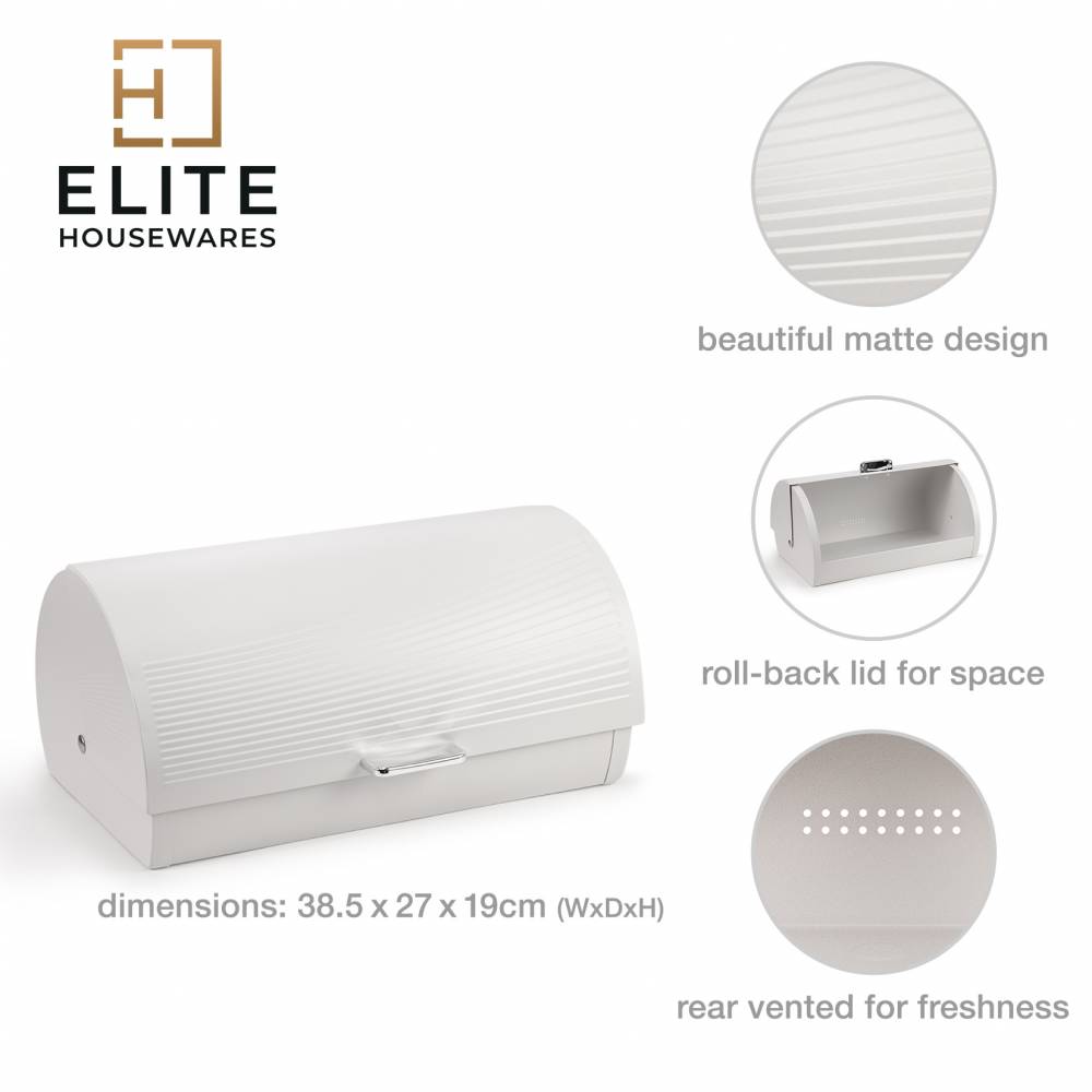 EHC Wave Pattern Bread Storage White Roll-Top Bread Bin - White