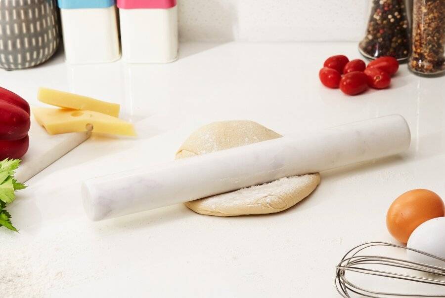 EHC White Marble Professional Solid Rolling Pin For Baking & Dough