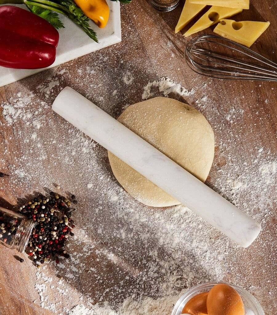 EHC White Marble Professional Solid Rolling Pin For Baking & Dough