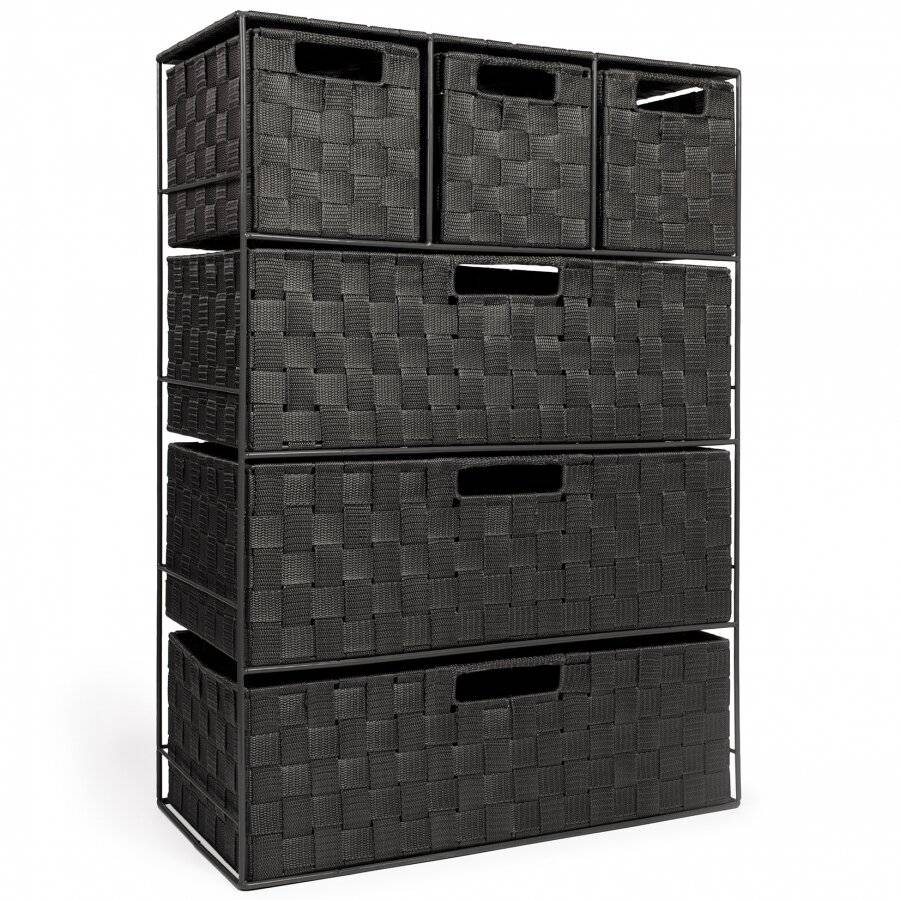 EHC Woven 3+3 Chest of Drawer storage Organizer Unit - Black