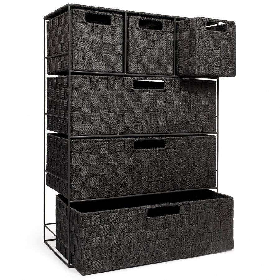 EHC Woven 3+3 Chest of Drawer storage Organizer Unit - Black