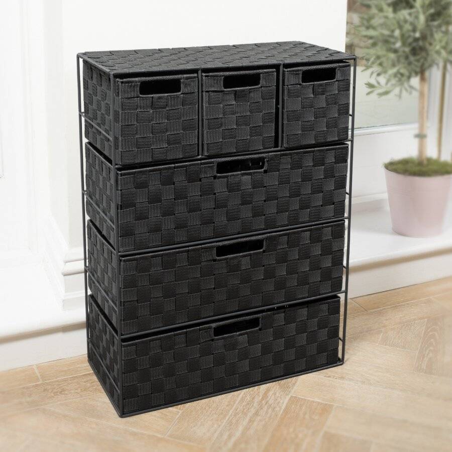 EHC Woven 3+3 Chest of Drawer storage Organizer Unit - Black